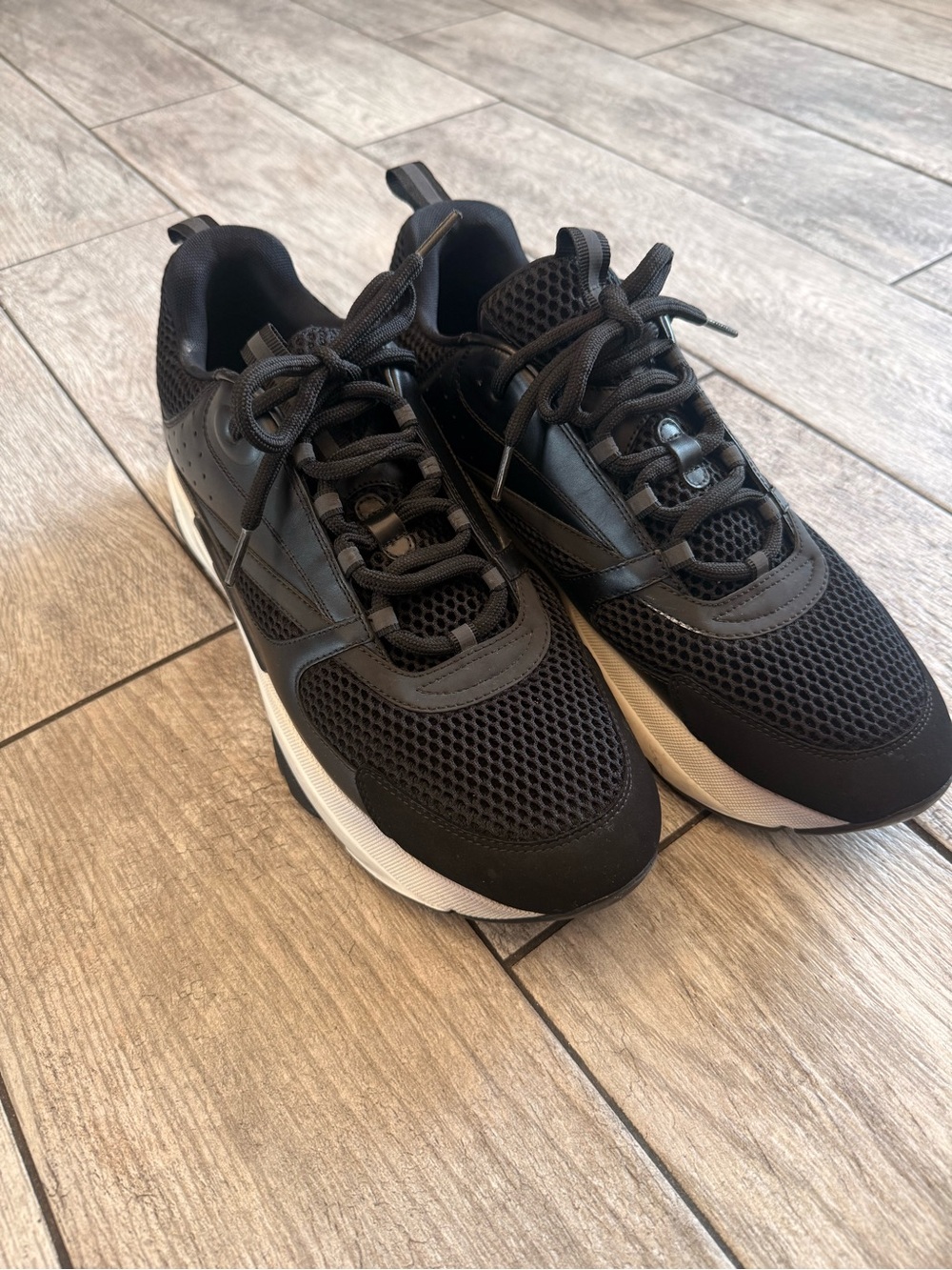 Dior Black Mesh & Leather Men's Sneaker with White Sole